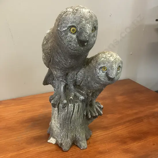 Concrete Owls Garden Statue. H36.5cm (As Found)