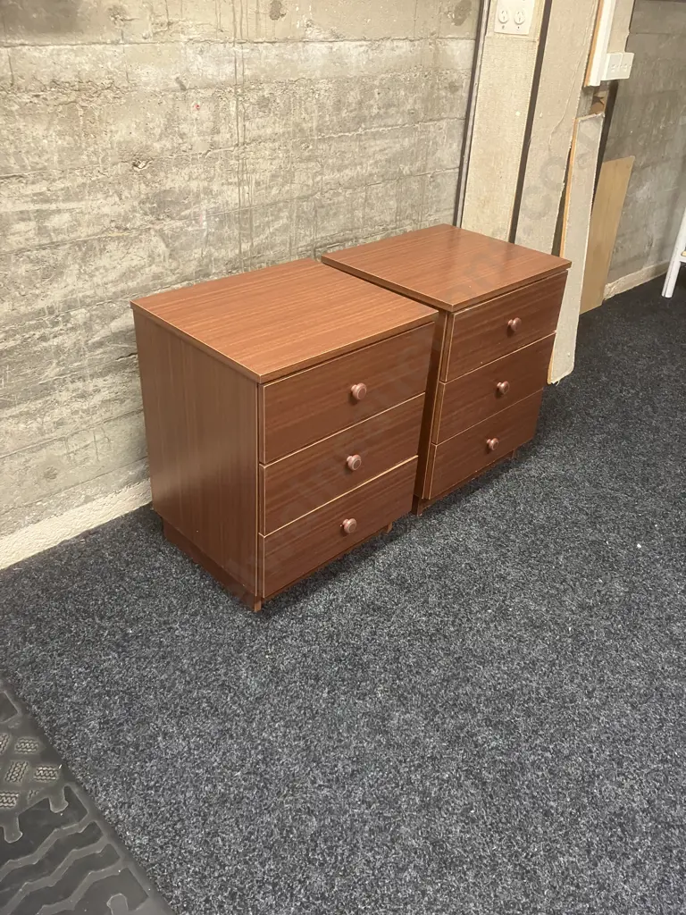 Pair of Wood Effect 3 Drawer Bedsides. H58 W46 D39.5cm Image 1++