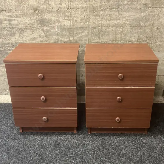 Pair of Wood Effect 3 Drawer Bedsides. H58 W46 D39.5cm