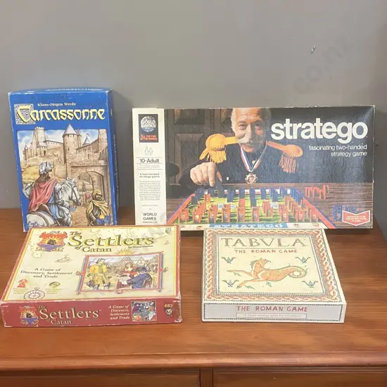 Carcassonne Board Game 2000, Settlers of Catan #483,Stratego 1975 Board Game, TABVLA The Roman Game Oxford