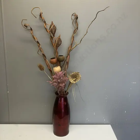 Red Vase With Vintage Dried Arrangement. H96cm