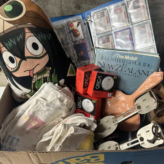 Box Lot Of Vintage Items Including Collectors Cards, Skates Etc