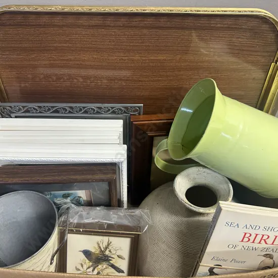 Box Lot Of Photo Frames, Tray Etc