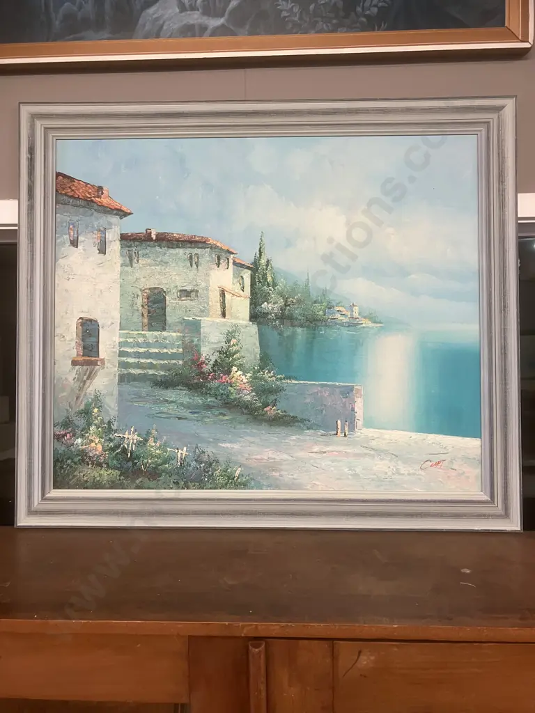 Oil Painting of a Mediterranean Scene Signed C.Loft. 62 x 72.5cm Image 1++