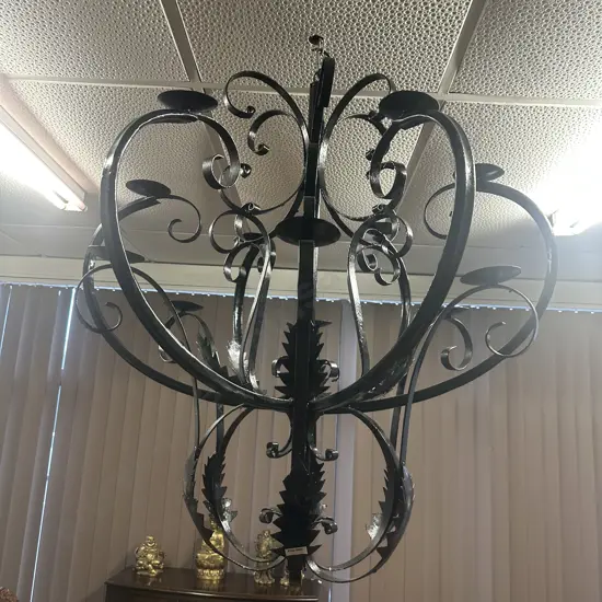 12 Candle Black Steel Candelabra 100x90cm.