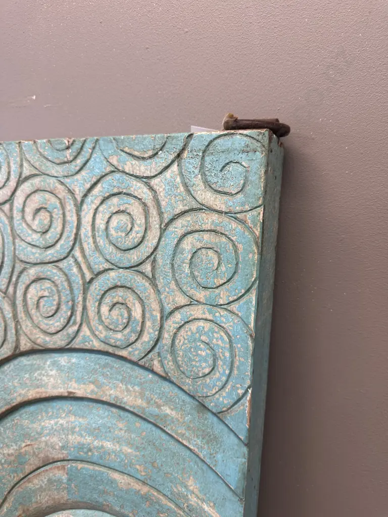 Buddha Panel - Antique Blue, Steel Hanging Rings. H92 W61.5 D5cm Image 1++