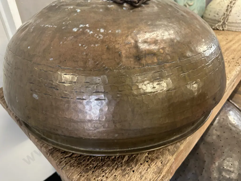 Large Brass & Copper Lampshade. 34 x 66cm Image 1++