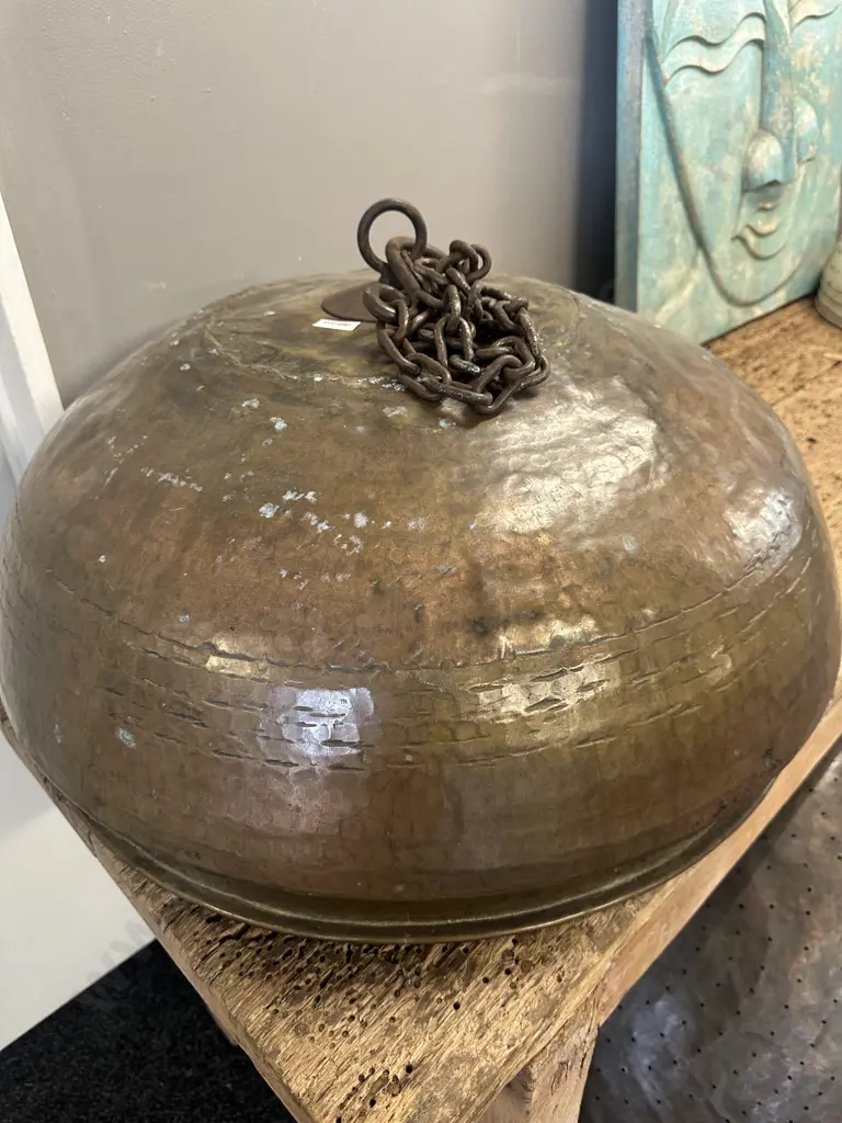 Large Brass & Copper Lampshade. 34 x 66cm Image 1++