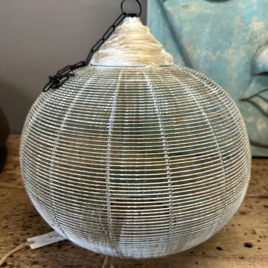 Round Wire Whitewash Hanging Lamp Shade (Unwired). 33 x 32cm