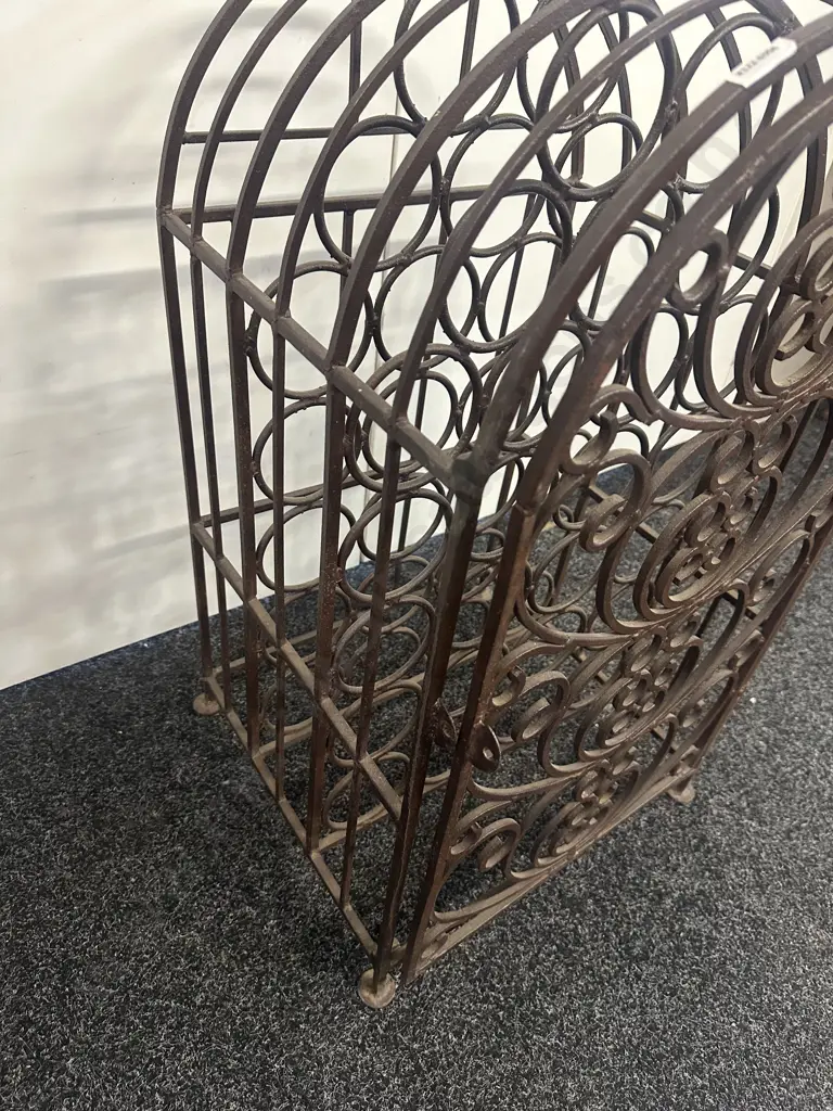Vintage Wrought Iron 25 Wine Bottle Slot Holder Stand With Door. H78 W44 D40.5cm Image 1++