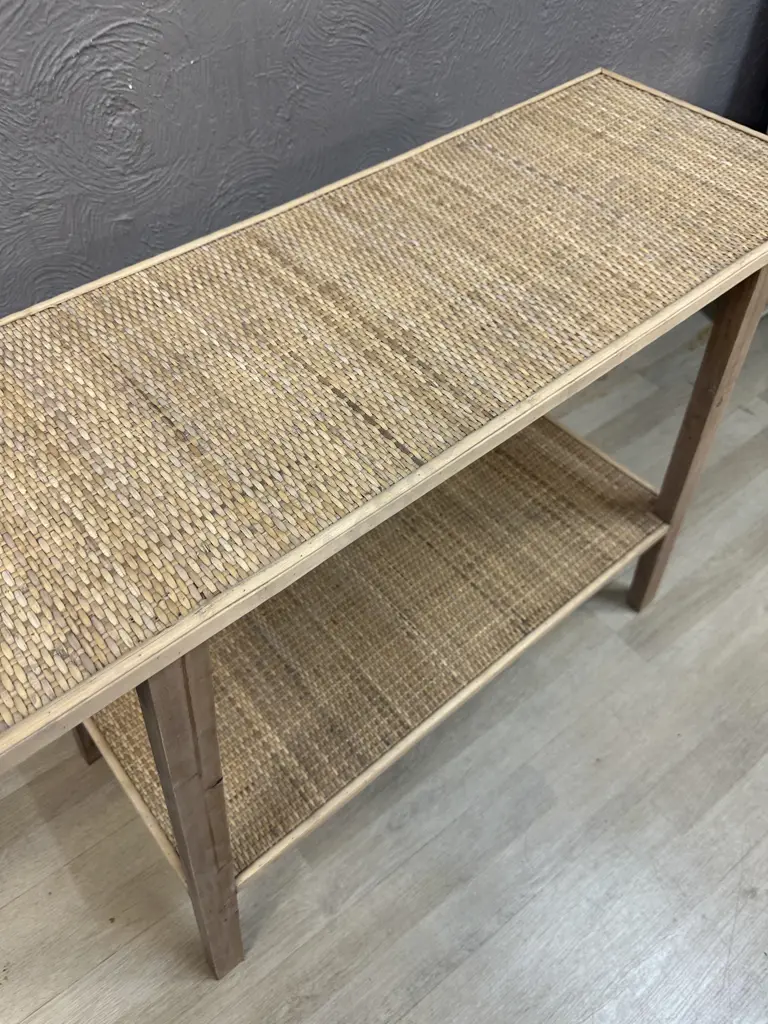 Wood & Rattan Console Table. H75.5 W95 D35cm Image 1++
