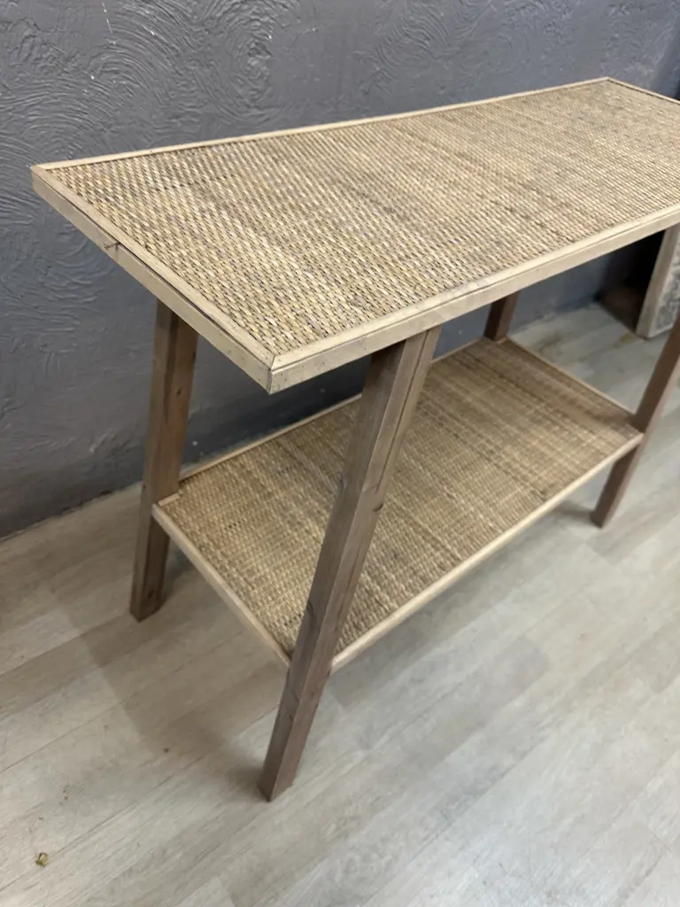 Wood & Rattan Console Table. H75.5 W95 D35cm Image 1++