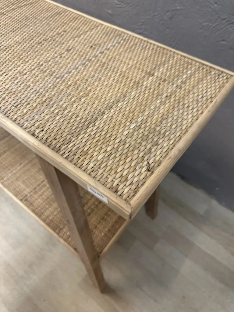 Wood & Rattan Console Table. H75.5 W95 D35cm Image 1++