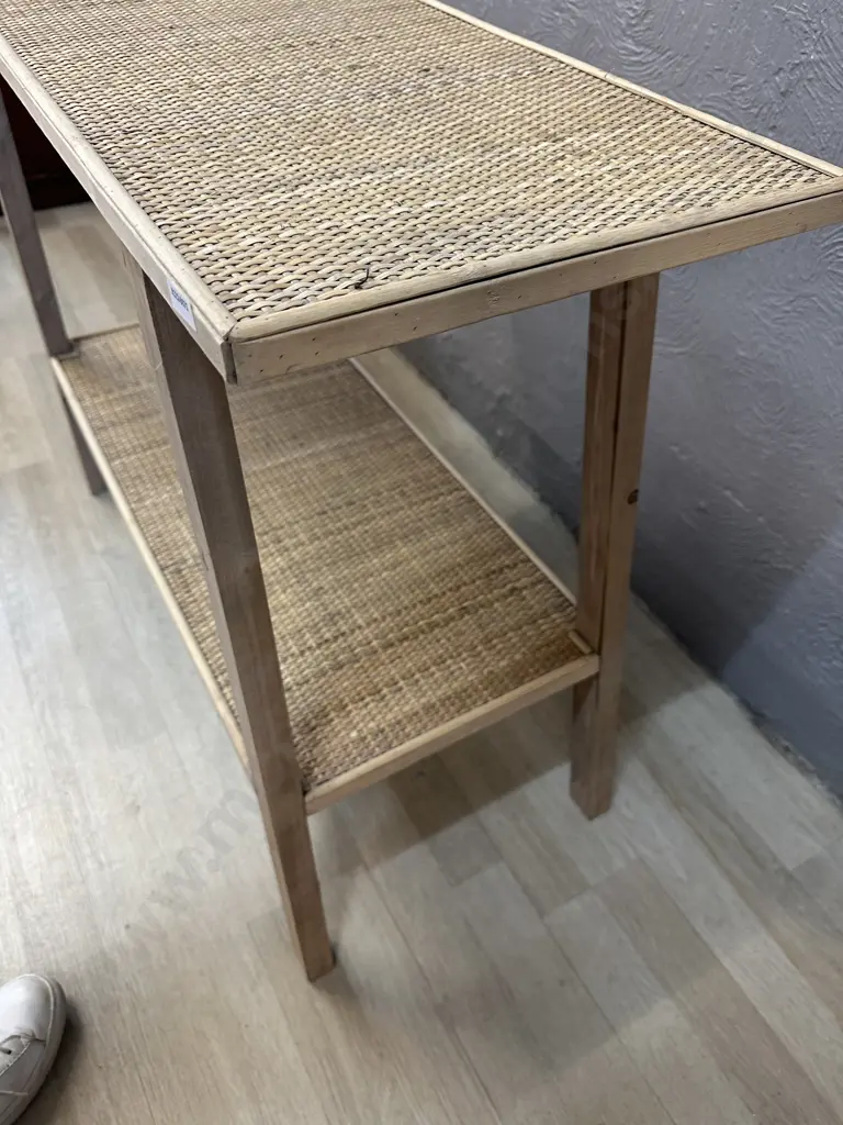 Wood & Rattan Console Table. H75.5 W95 D35cm Image 1++