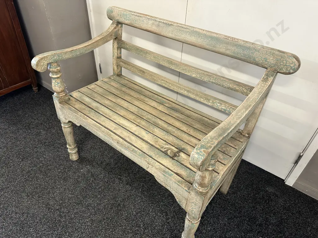 Rustic Wooden Bench Seat With Weathered Finish H85,W105,D57cm. Image 1++