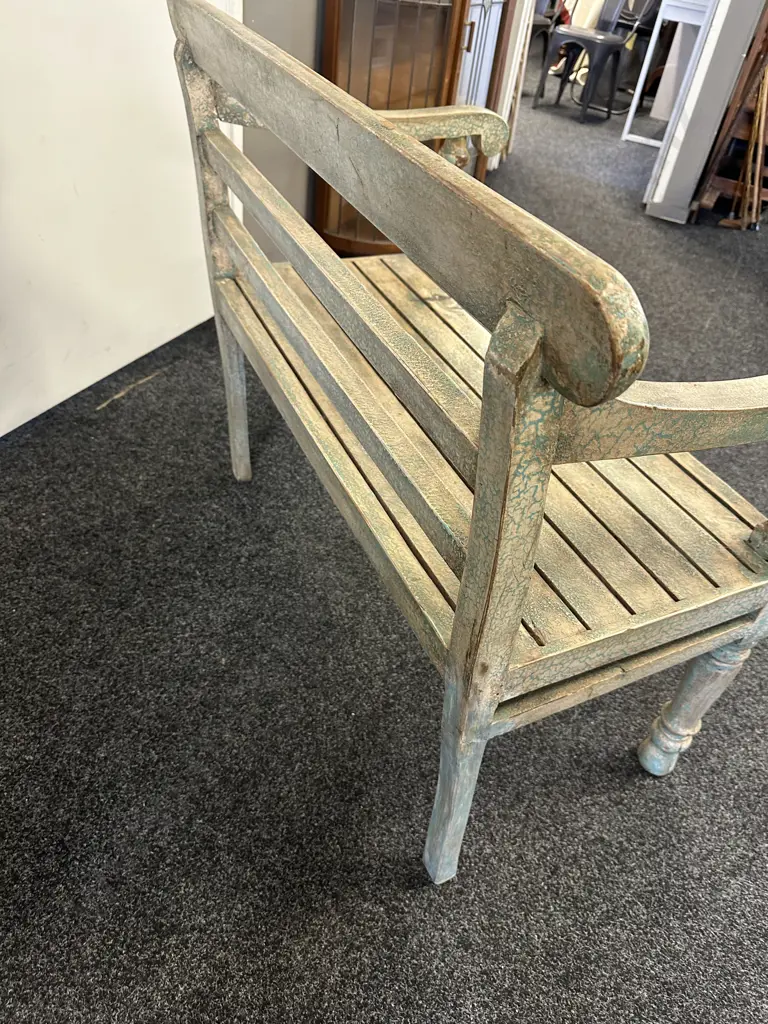 Rustic Wooden Bench Seat With Weathered Finish H85,W105,D57cm. Image 1++