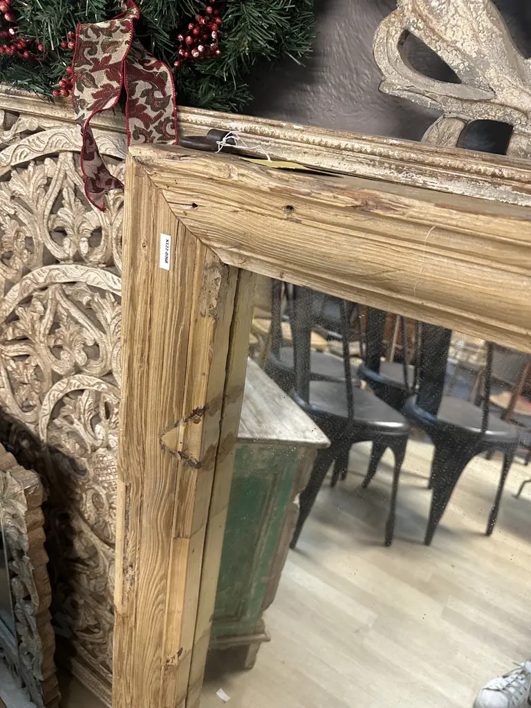 Reclaimed Vintage Wood Wall Mirror With Steel Rings. H107 W60 D10.5cm Image 1++