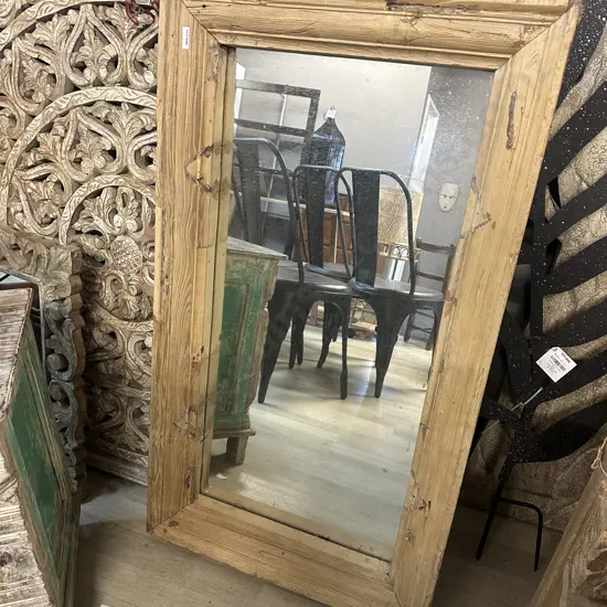 Reclaimed Vintage Wood Wall Mirror With Steel Rings. H107 W60 D10.5cm