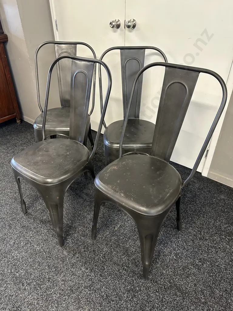 Set Of Four Modernist Black Metal Kitchen Dining Chairs Image 1++