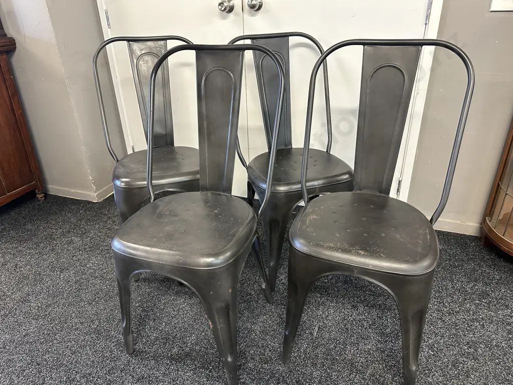 Set Of Four Modernist Black Metal Kitchen Dining Chairs Image 1++