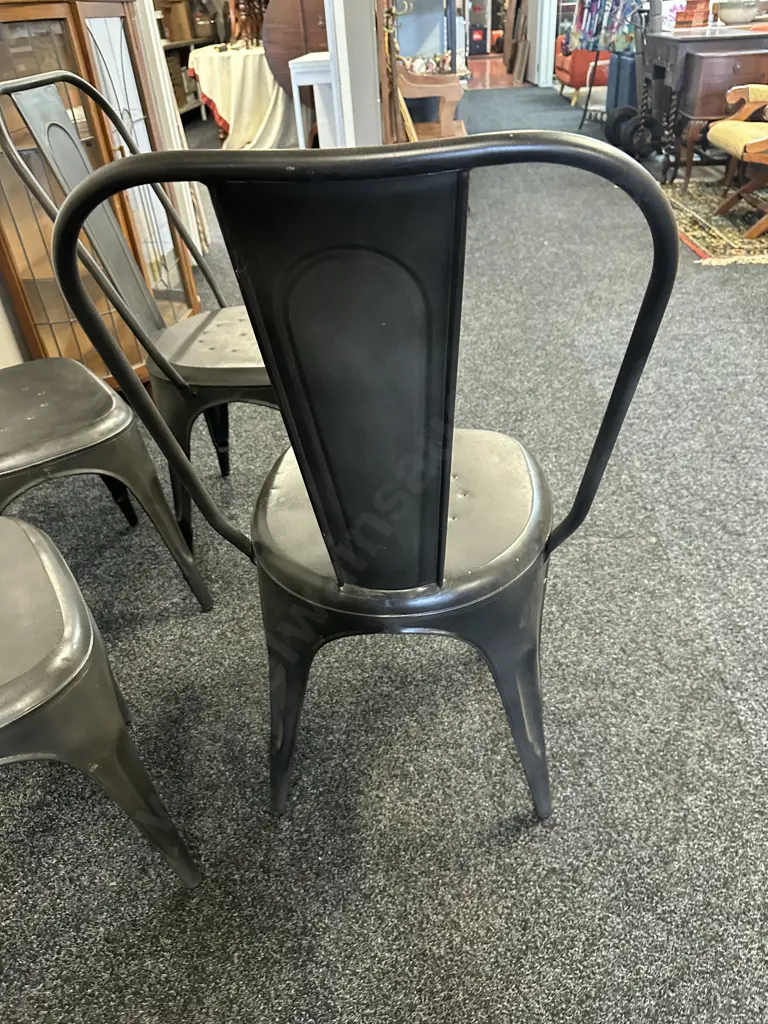 Set Of Four Modernist Black Metal Kitchen Dining Chairs Image 1++
