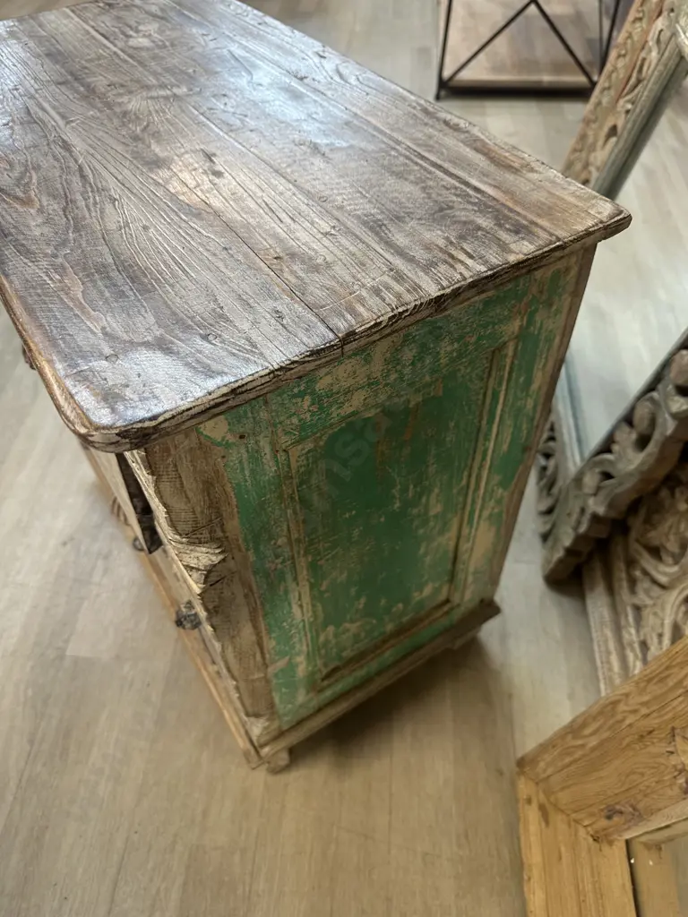 Vintage Indian Handcrafted Mango Wood 2 Drawer Bedside. H60.5 W61 D34cm Image 1++