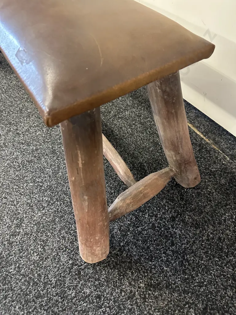 Rustic Teak Bench With Leather Top Image 1++