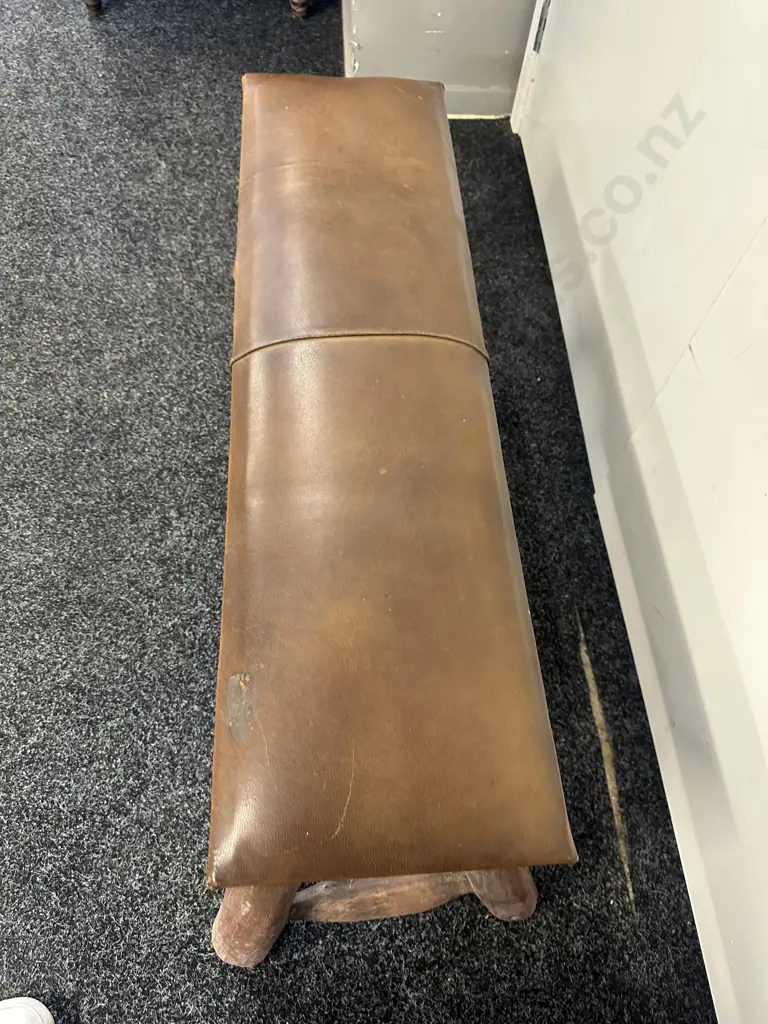 Rustic Teak Bench With Leather Top Image 1++