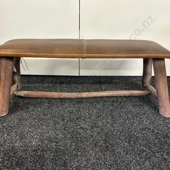 Rustic Teak Bench With Leather Top