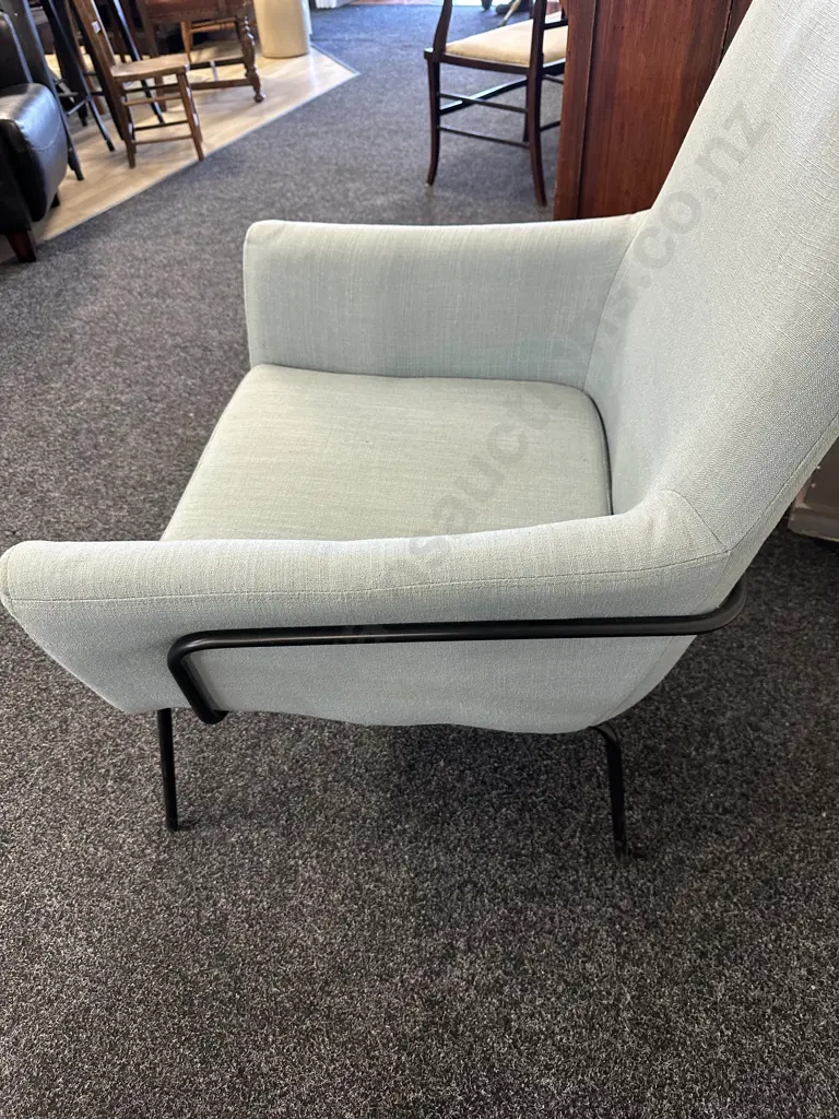 Modernist Stoneleigh & Robertson Lounge Armchair With Black Steel Frame & Teal Upholstery Image 1++