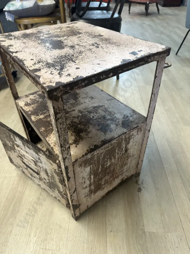 Rustic Steel Industrial Bedside Table / Side Table. H57 W46.5 D41cm Image 1++