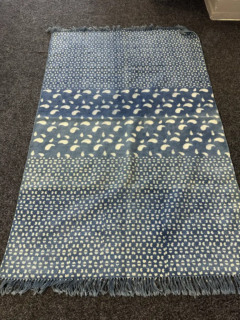 Handmade Cotton Dhurrie Rug Indigo Block Print Image 1++