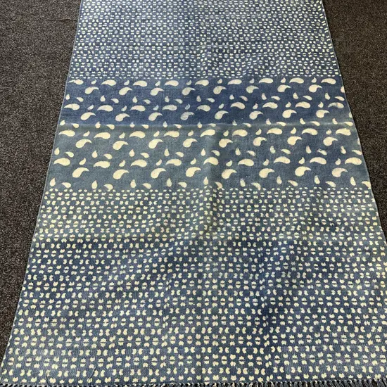 Handmade Cotton Dhurrie Rug Indigo Block Print