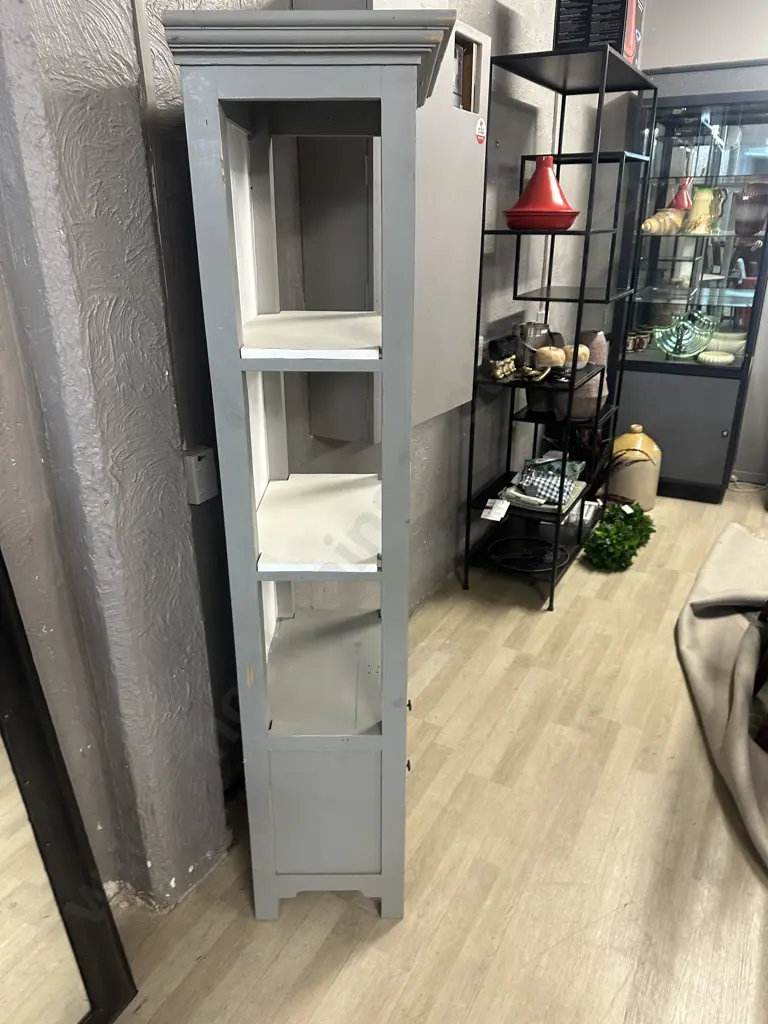 Grey & White Painted Slim Bookcase With 2 Drawers In Base. H180 W63 D40.5cm Image 1++