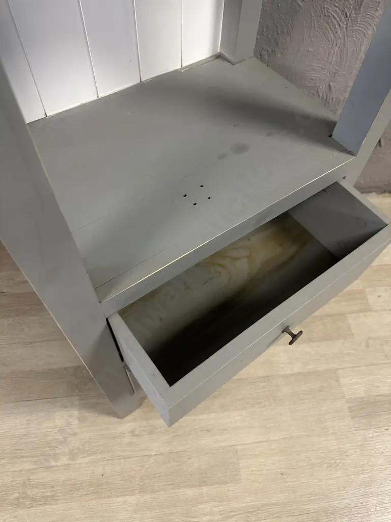 Grey & White Painted Slim Bookcase With 2 Drawers In Base. H180 W63 D40.5cm Image 1++