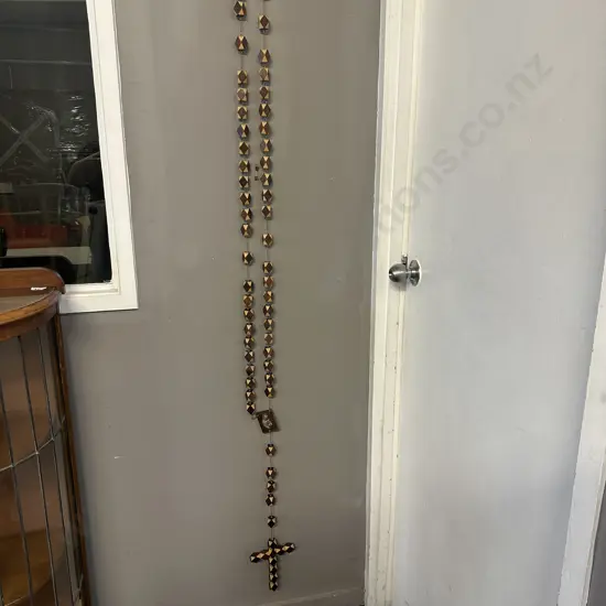 Vintage Long Rosary Brown Wood Beads L168cm.