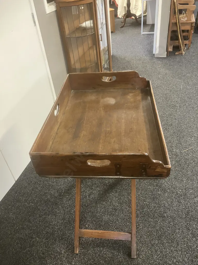 Antique 19th Century Oak Butlers Tray & Stand. H79 W72 D50cm Image 1++