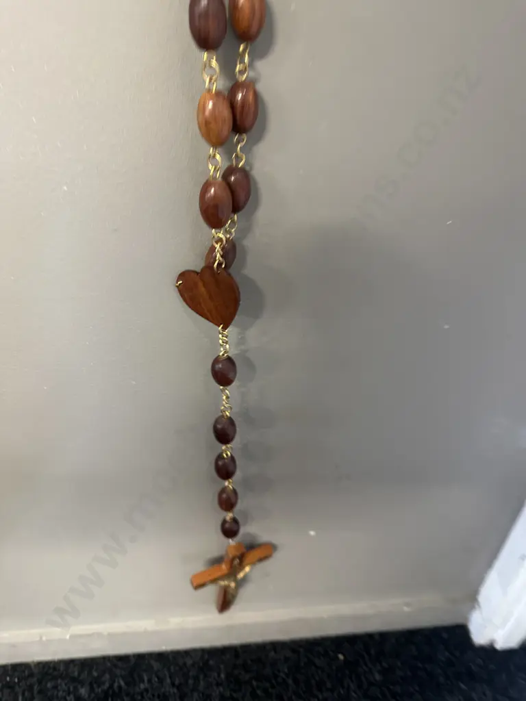 Vintage Long Rosary Brown Wood Beads L172cm. Image 1++