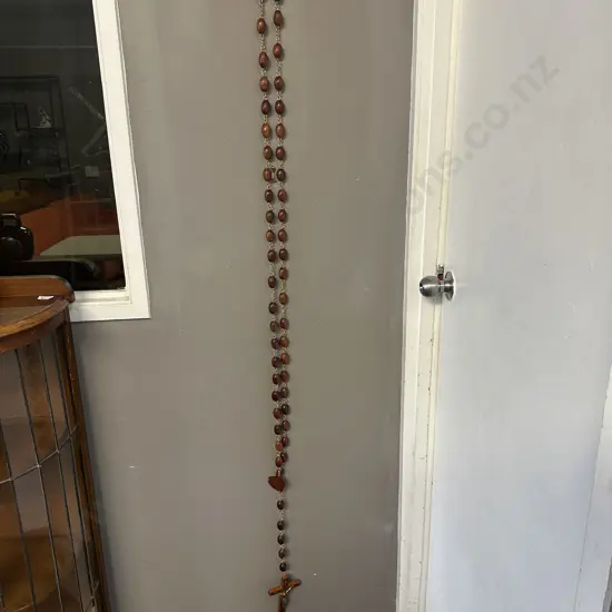 Vintage Long Rosary Brown Wood Beads L172cm.