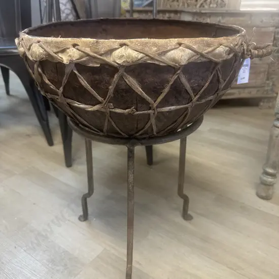 Iron Drum Planter With Stand. 61 x 43cm