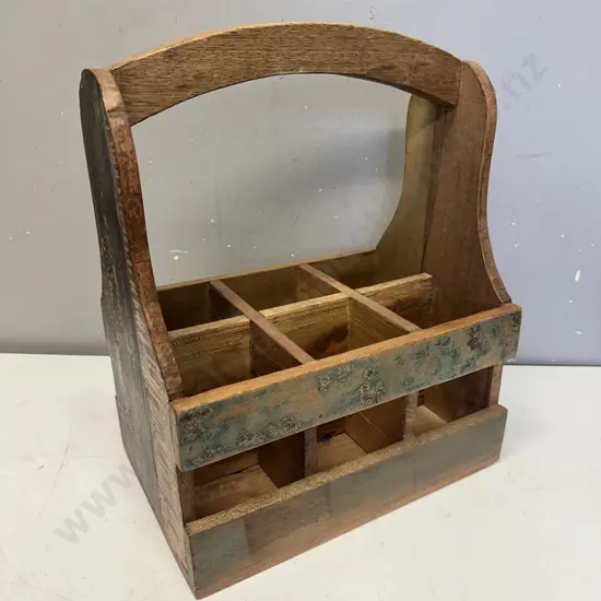 Vintage Wooden Six Bottle Caddy With Rustic Finish H43,W33,D23cm.