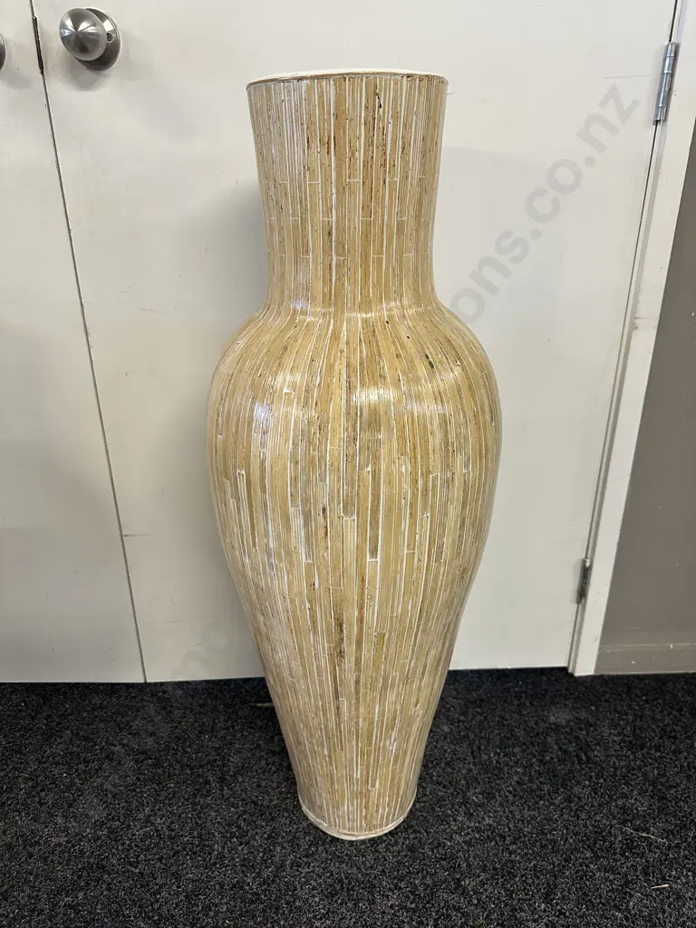 Natural Classic Floor Vase Bamboo Look With White Detail H100cm Image 1++