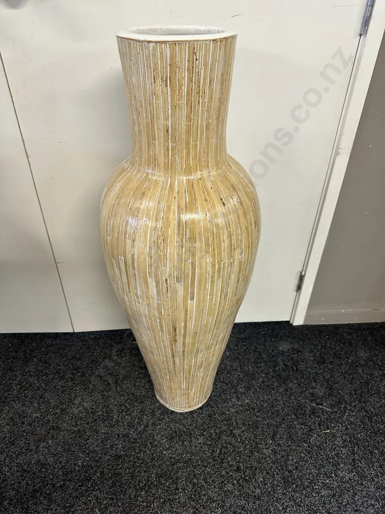 Natural Classic Floor Vase Bamboo Look With White Detail H100cm Image 1++