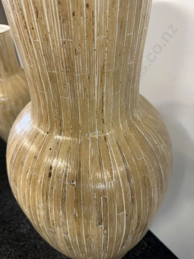 Natural Classic Floor Vase Bamboo Look With White Detail H100cm Image 1++