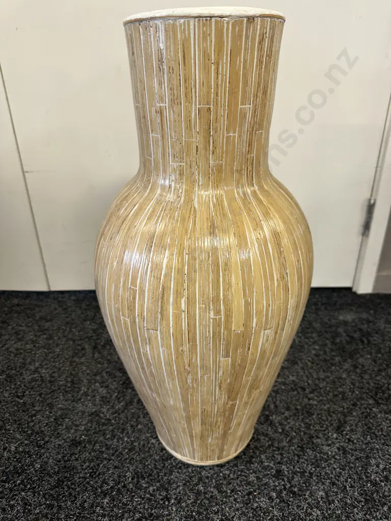 Natural Classic Floor Vase Bamboo Look With White Detail 60cm. Image 1++