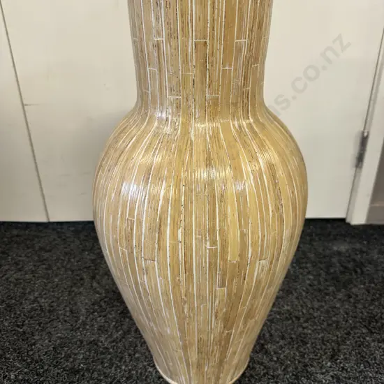 Natural Classic Floor Vase Bamboo Look With White Detail 60cm.