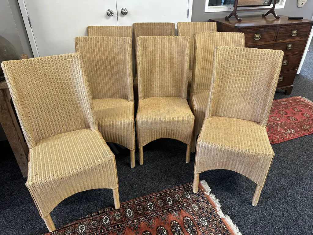 Set Of Eight Lustys Lloyd Loom Dining Chairs Woven Fibre Furniture Image 1++