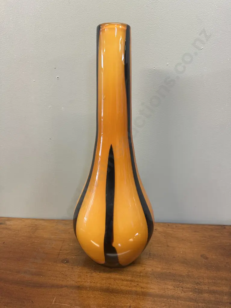 Mid-Century Modern Glass  Floor Vase Amber/Stripes Image 1++