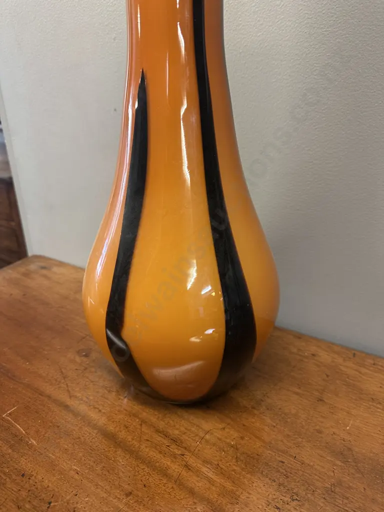 Mid-Century Modern Glass  Floor Vase Amber/Stripes Image 1++