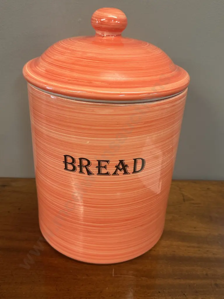 Large Ceramic Orange Striped 'Bread' Lidded Cannister Image 1++